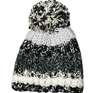 INC International Concepts Color blocked Mega-Pom Beanie Black